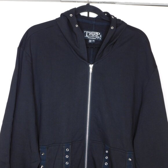 Tripp nyc Strap Grommet Hoodie | Black | Full Zip | Studs | Goth | EUC | 2X - Picture 2 of 13